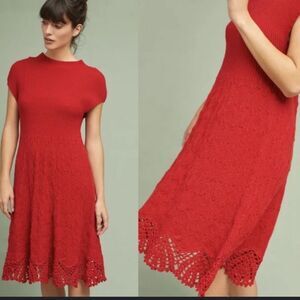 Sz XS Feather Bone Anthropologie Red Sweater Knit Dress